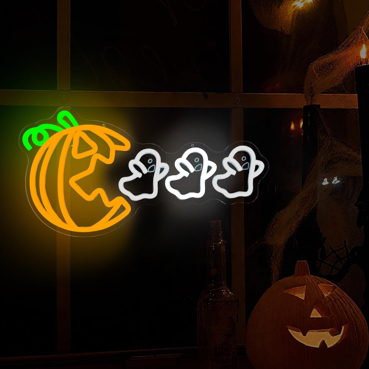Halloween Pumpkin Eat Ghost Neon Sign Funny Spooky Pumpkin Led Sign Halloween...