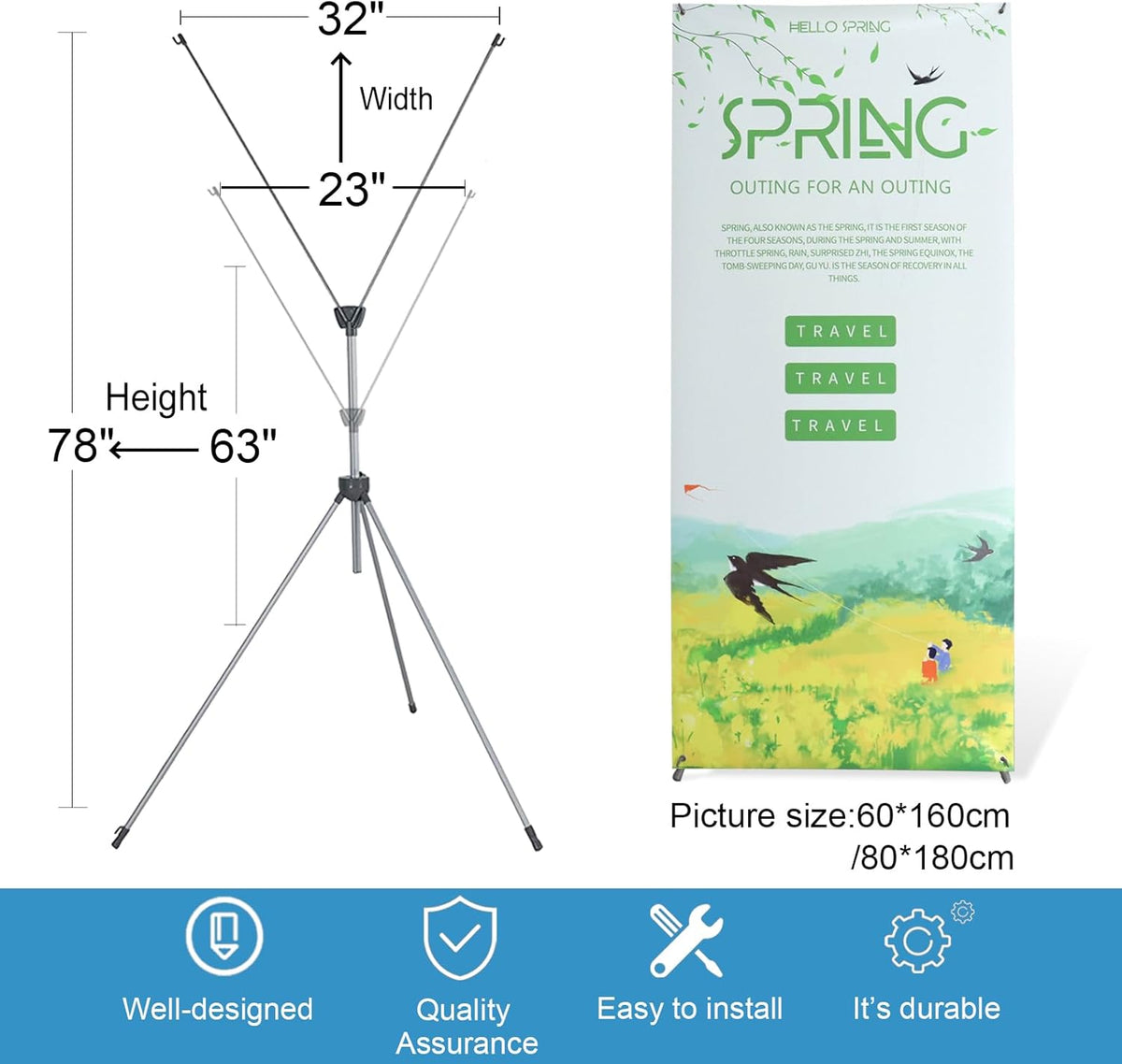 2 Pack X Frame Banner Stand Fits Any Banner Adjustable Size 23"X63"...