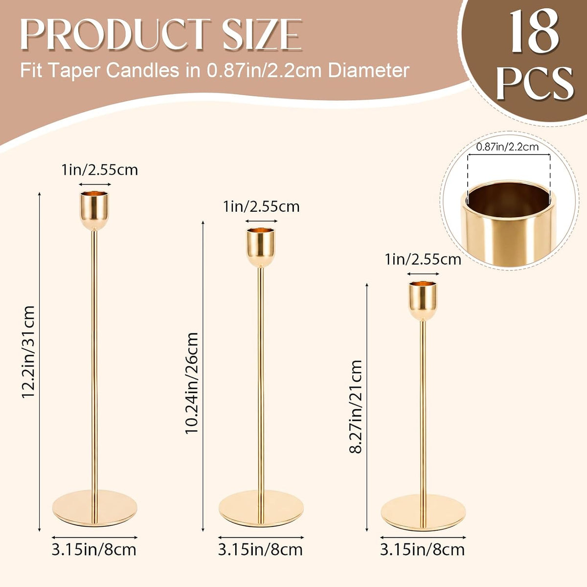 18Pcs Gold Candlestick Holders, Metal Tall Taper Candle Stick Holder