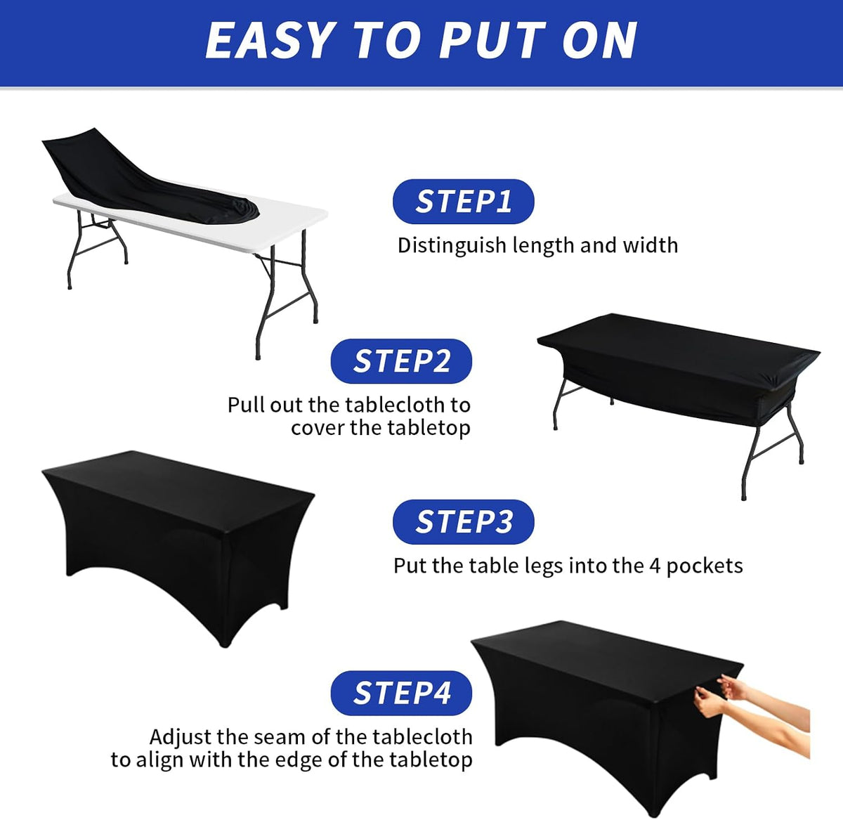 Fixwal 12 Pack 6FT Black Tablecloth Rectangle Spandex Fitted Table Cover