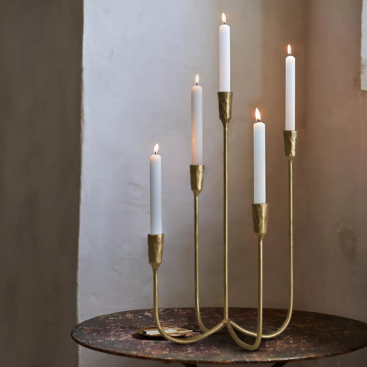 5-Candle Cast Iron Metal Candelabra Candlestick Holders 15 inch