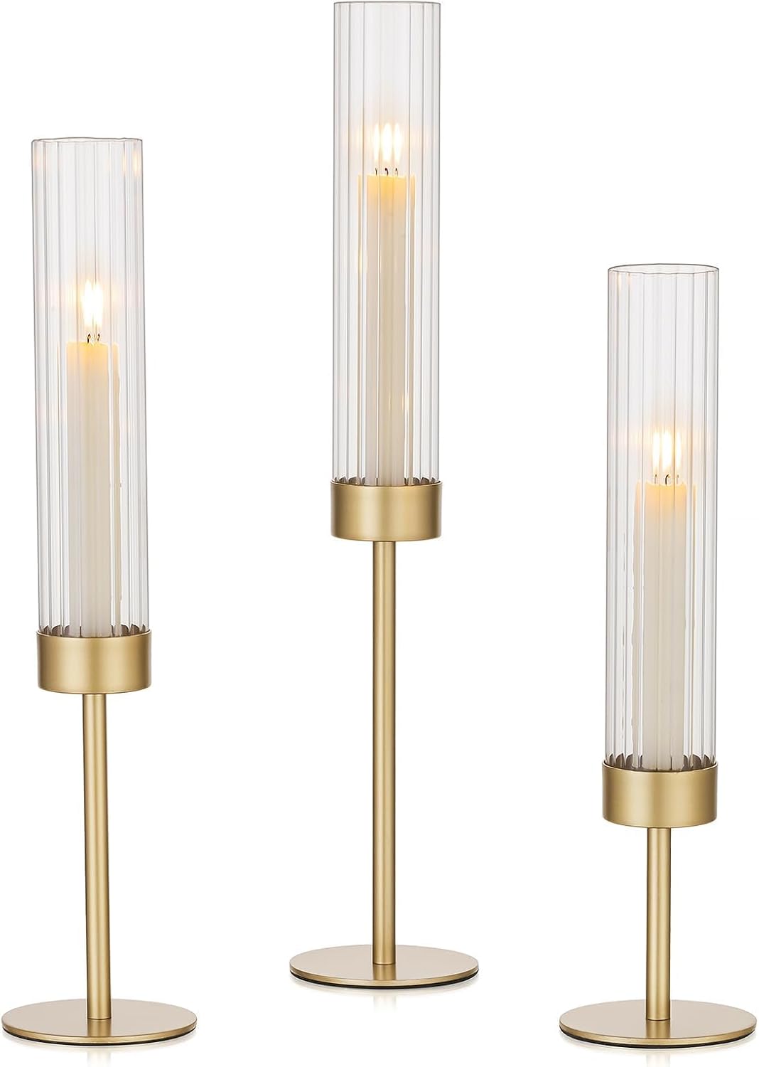 Hewory Gold Hurricane Candle Holder: 3PCS Candlestick Holders for Decor
