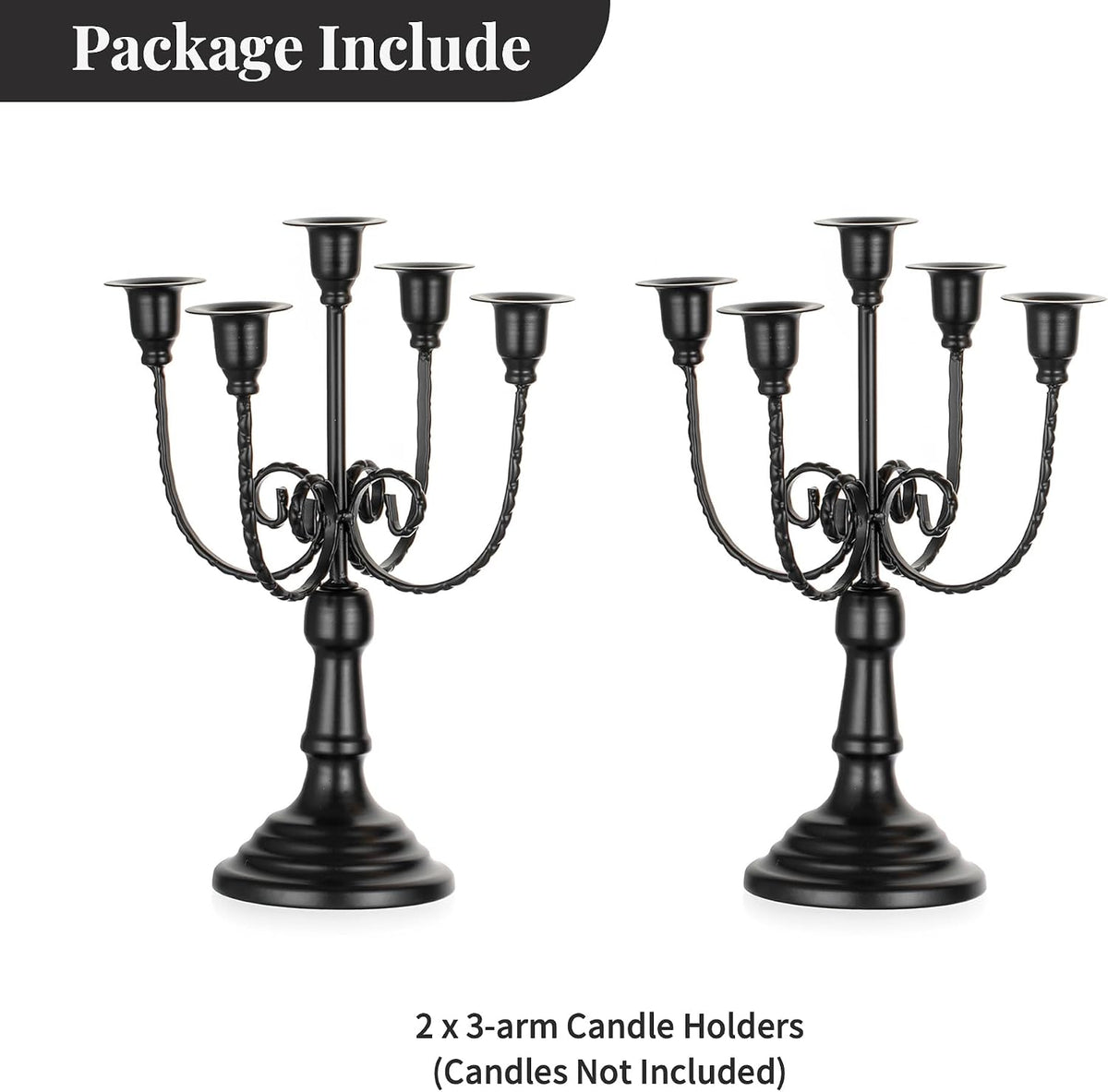 NUPTIO Taper Candle Holders Candelabra: Black Candlestick Holder Set of 2
