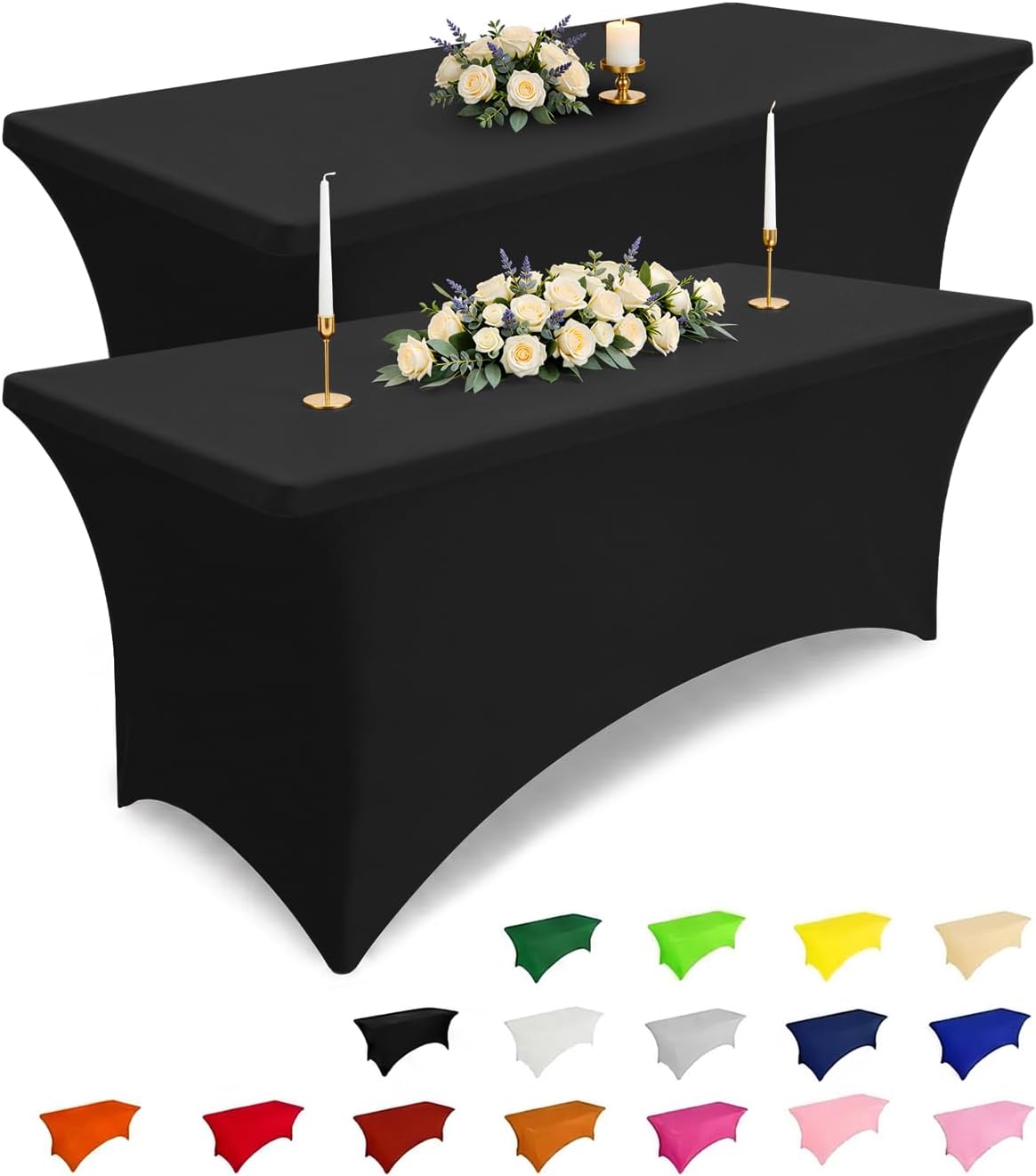 Smiry 5 Pack Spandex Table Cloth 6FT, Elastic Fitted Black Tablecloth