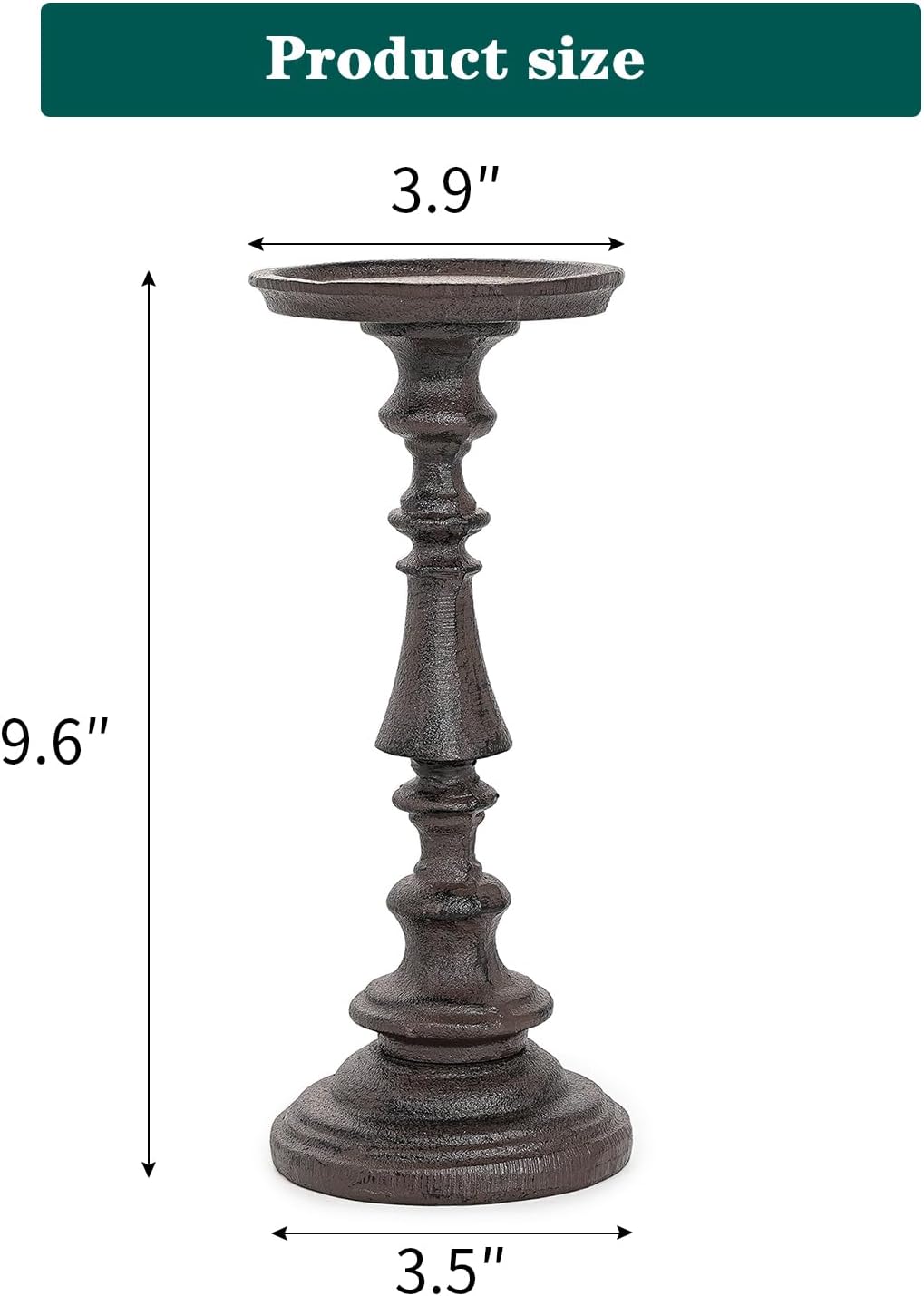 Sungmor Rustic Cast Iron Pillar Candle Holder, 9.6 Inches Tall