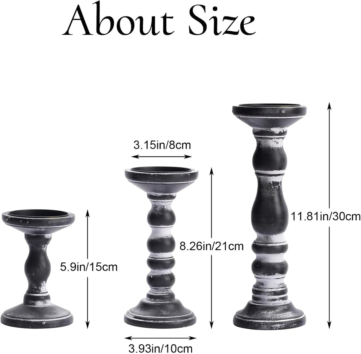 Wood Pillar Candle Holder: Rustic Distressed Black Candle Stand