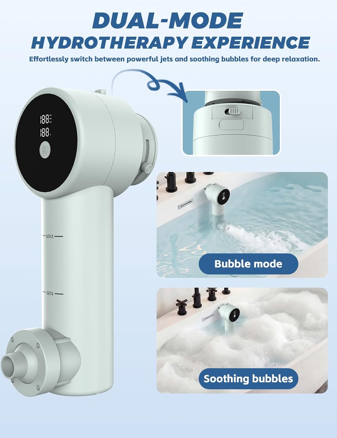 Bath Jets for Tub with Jet Massage & Bubble Mode, Cordless Portable Bathtub