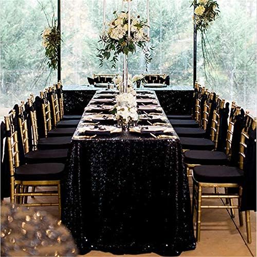 Black Sequin Tablecloth for Party Rectangle Shiny Table Overlays Skirt