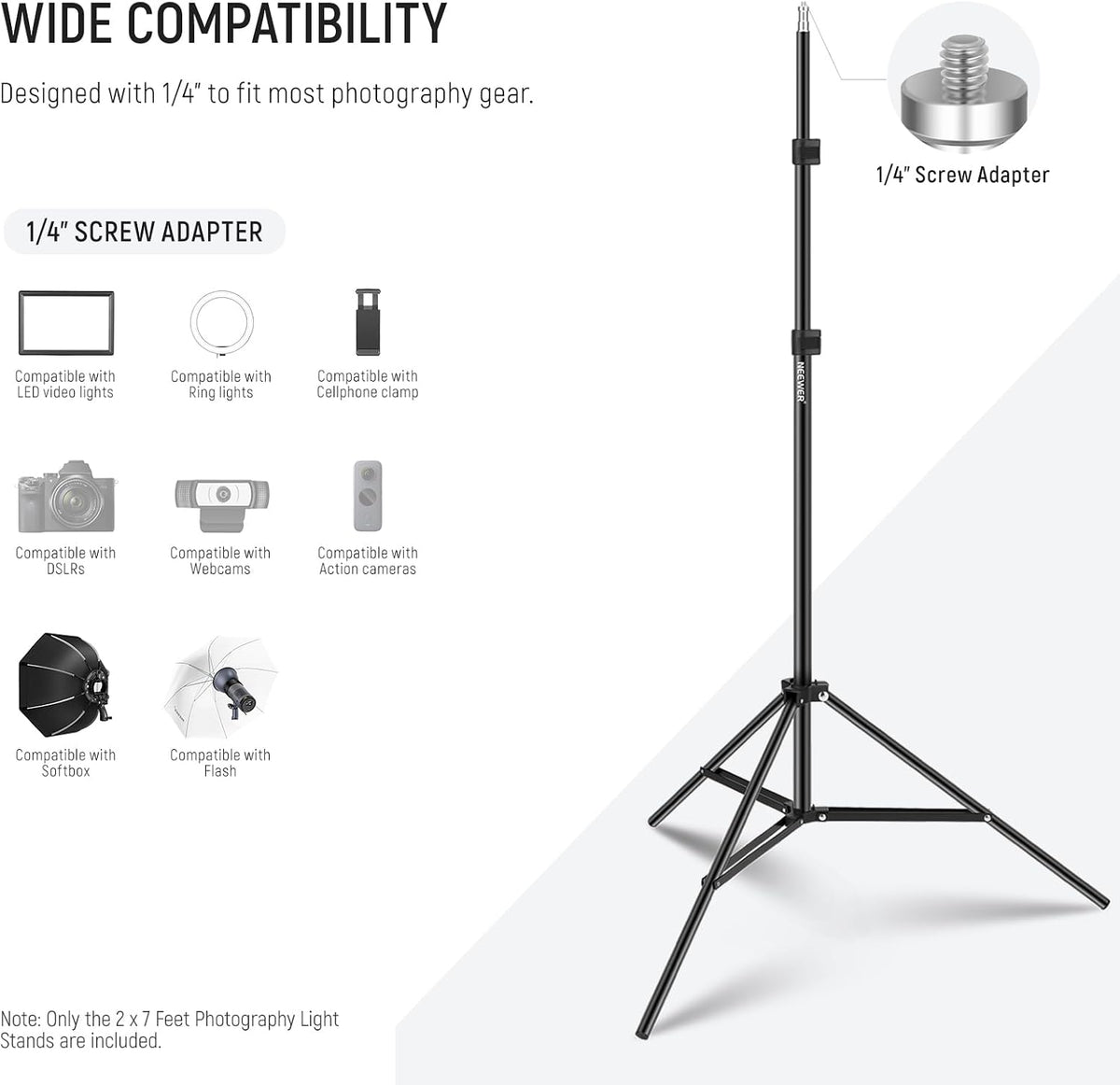 NEEWER Photography Light Stand, 7 Feet / 210cm Aluminum Alloy (2 Pieces)