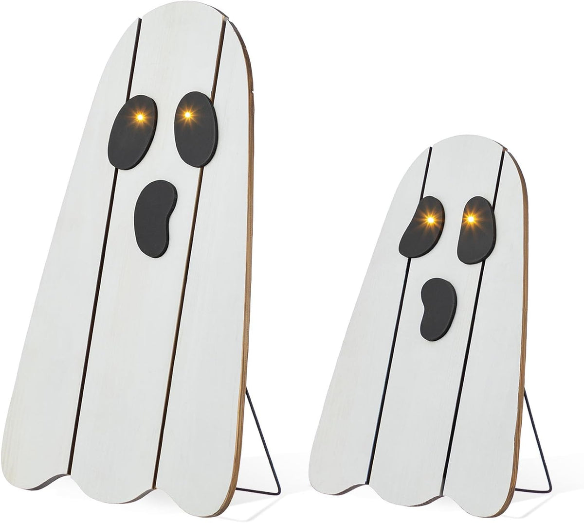 Glitzhome Set of 2 Halloween Lighted Wood Ghost Porch Decor - 24" H &...