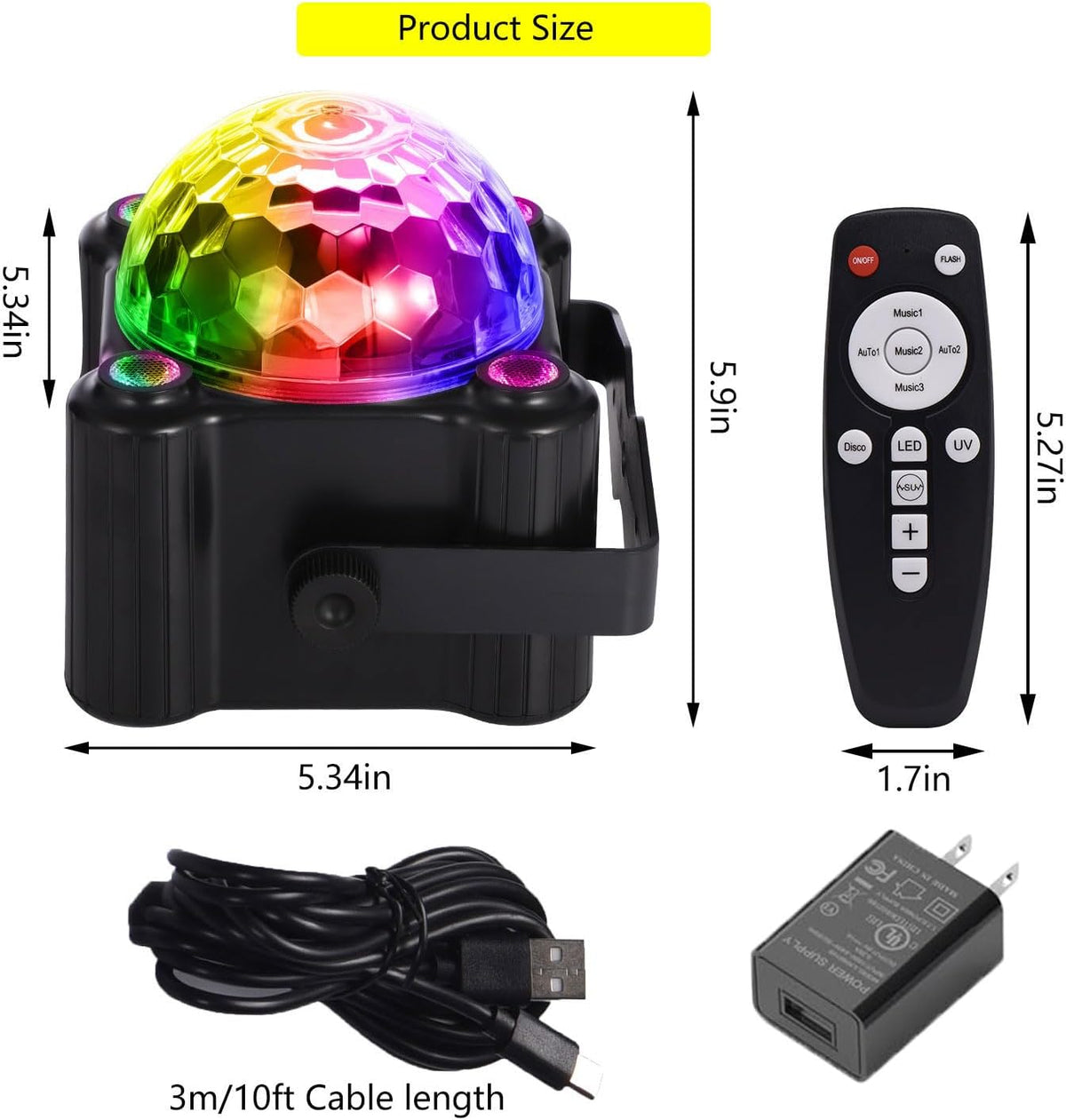 YINPKTEO Party Lights Disco Ball Light,Dj Disco Light Sound Activated LED Lig...