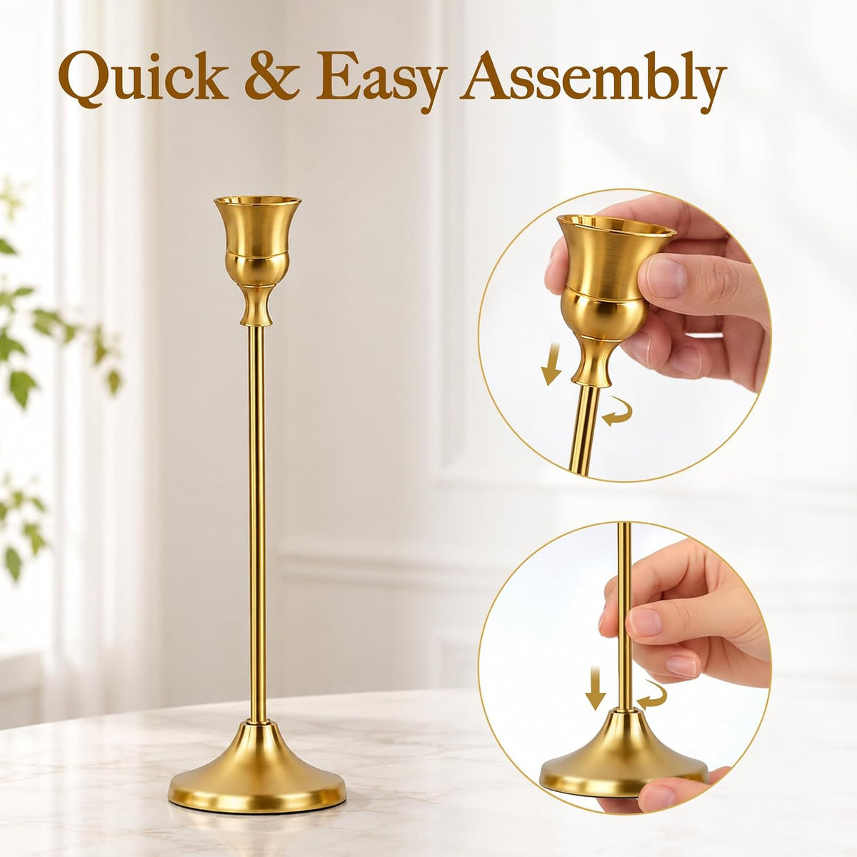 Gold Candle Holders for Candlesticks 8 Sets(24 PCS), Tapered Candlestick Hold...