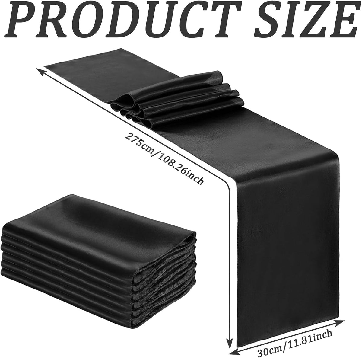 Bencailor 24 Pcs Black Satin Table Runners Bulk, 12 x 108 Inch