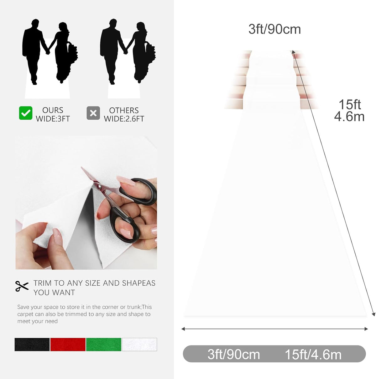 VOK White Aisle Runner Carpet Rugs for Wedding Accessories, Premium 160 GSM F...