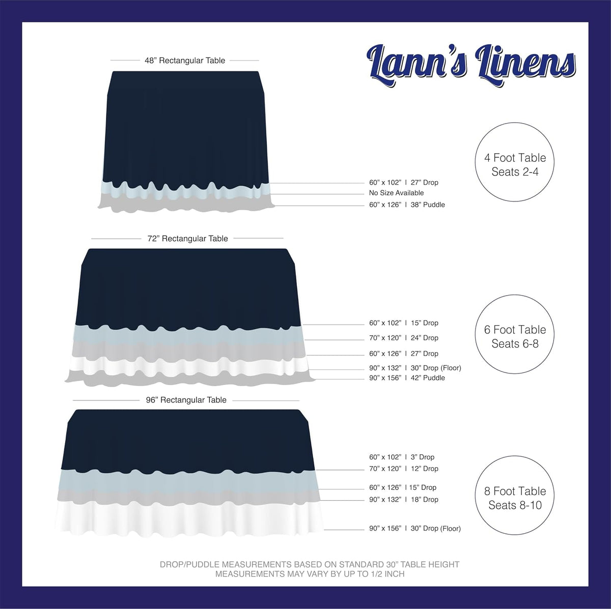 Lann's Linens 10 Pack 90 x 132 Inch Rectangular Tablecloth, Washable Poly...