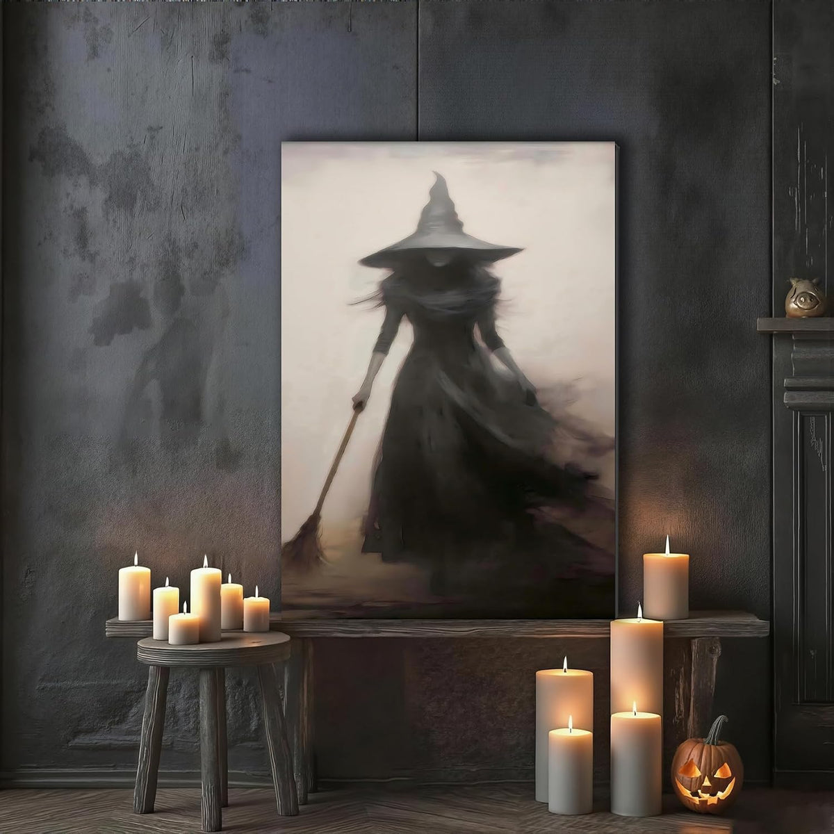 FLZYKGPA Dark and Moody Canvas Wall Art 20x30, Vintage Rustic Witch with Broo...