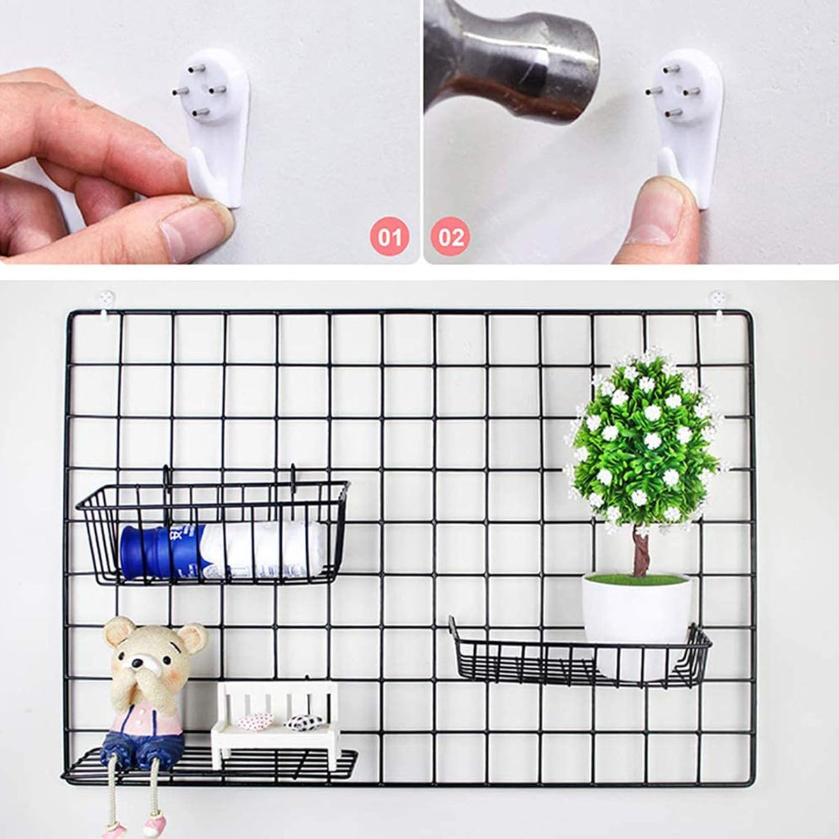 2 Pack Large Wall Grid Panels with Light and Clips, Photo Display Board, Pict...