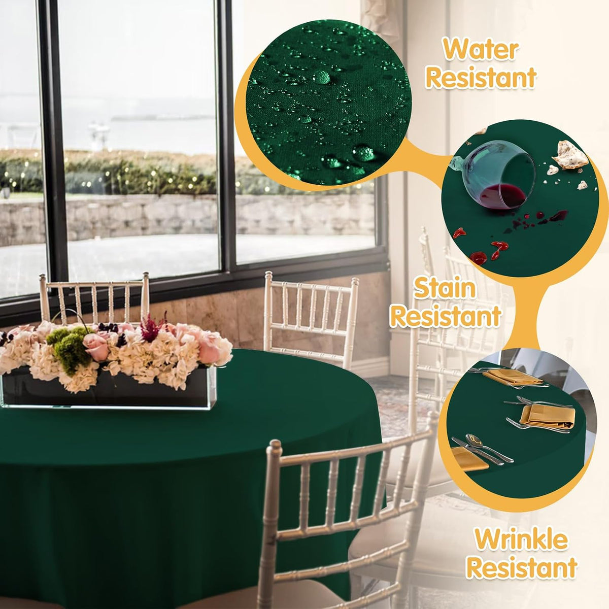 BRILLMAX 6 Pack Hunter Green Round Tablecloths 70 Inch for 30"-48" ...