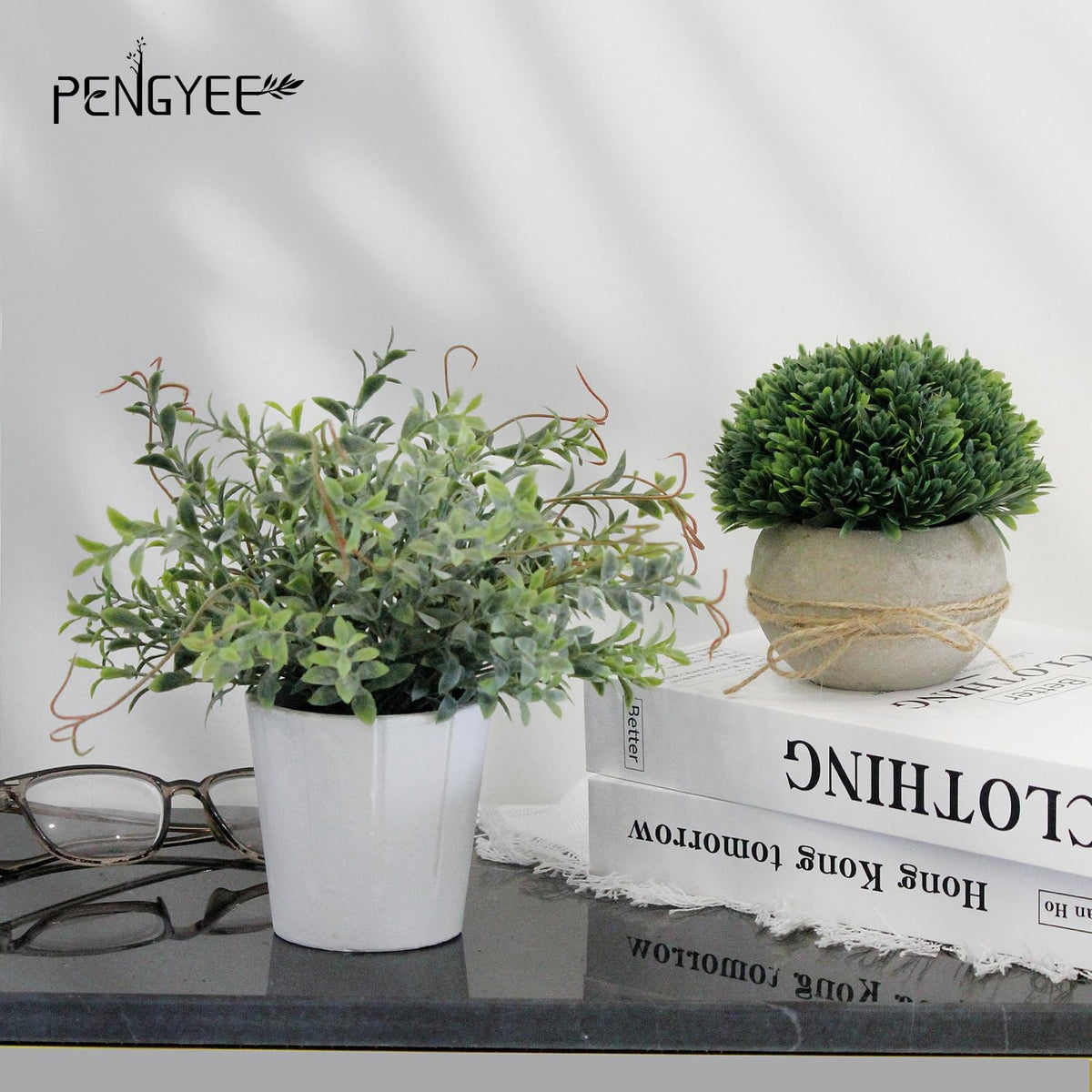 4 Pack Small Fake Plants in White Pulp Pot for Home Decor