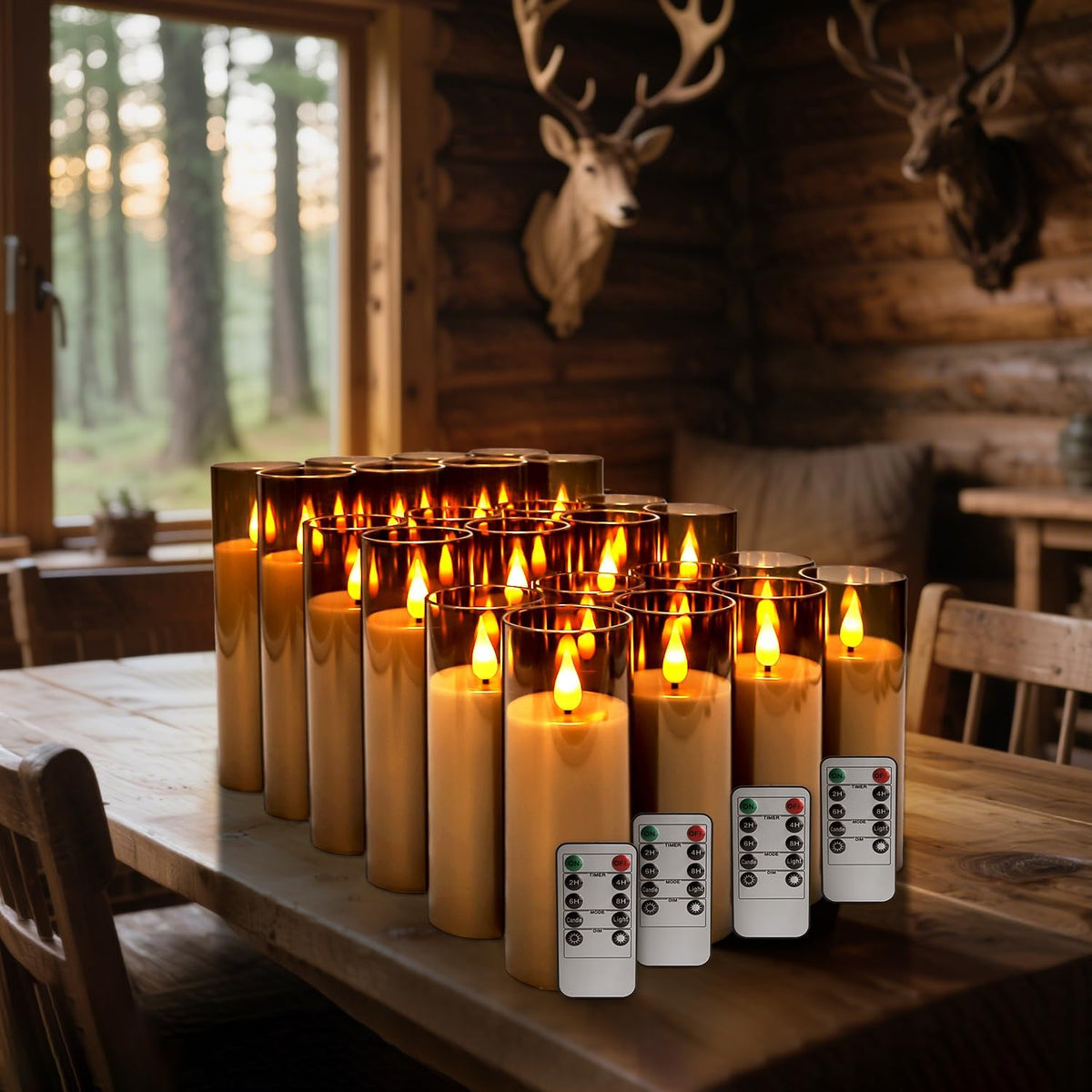 24 Pack Grey LED Flameless Pillar Candles with Remote Control