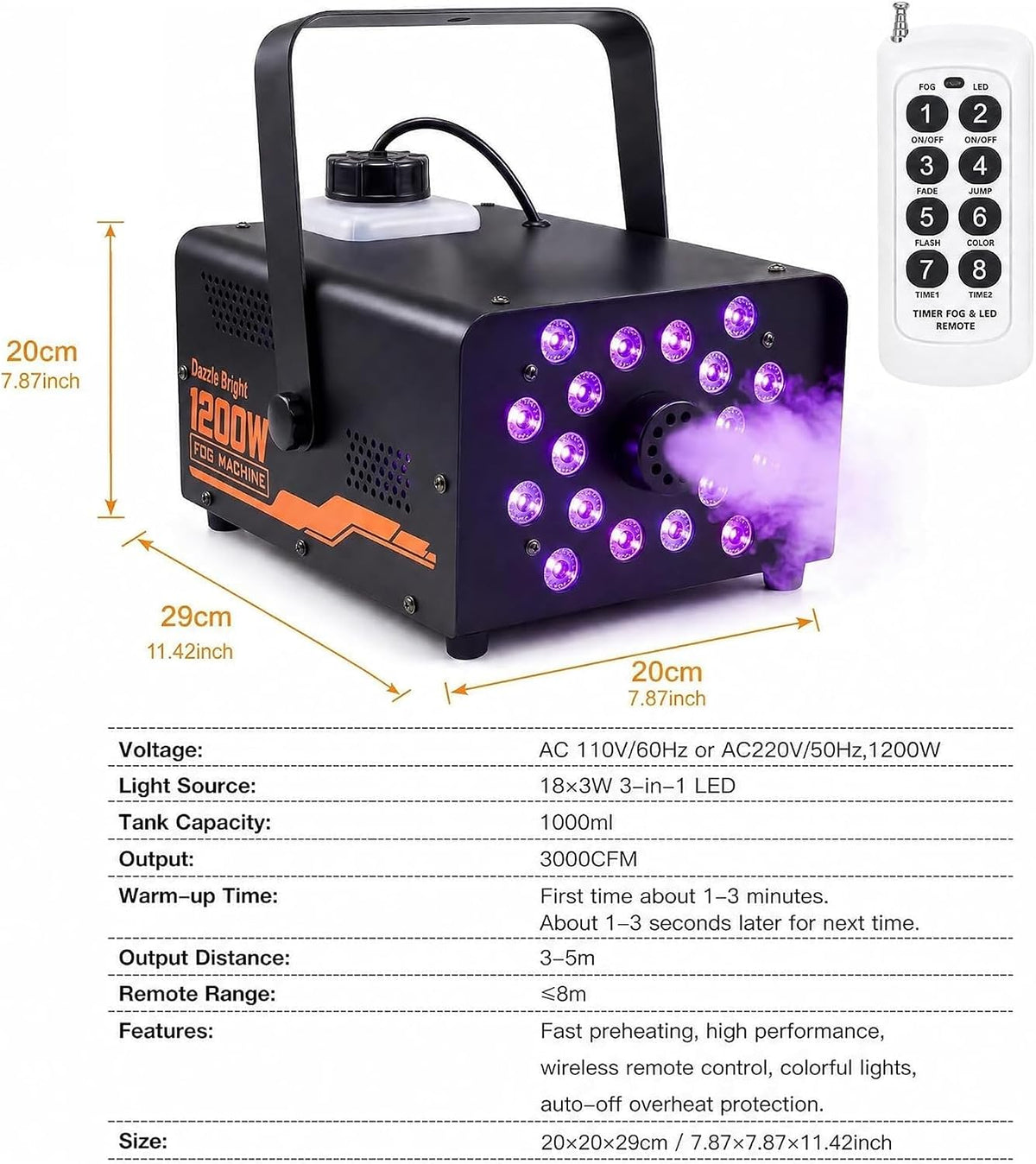 Dazzle Bright 1200W Halloween Fog Machine, Smoke Machine Outdoor Indoor with ...