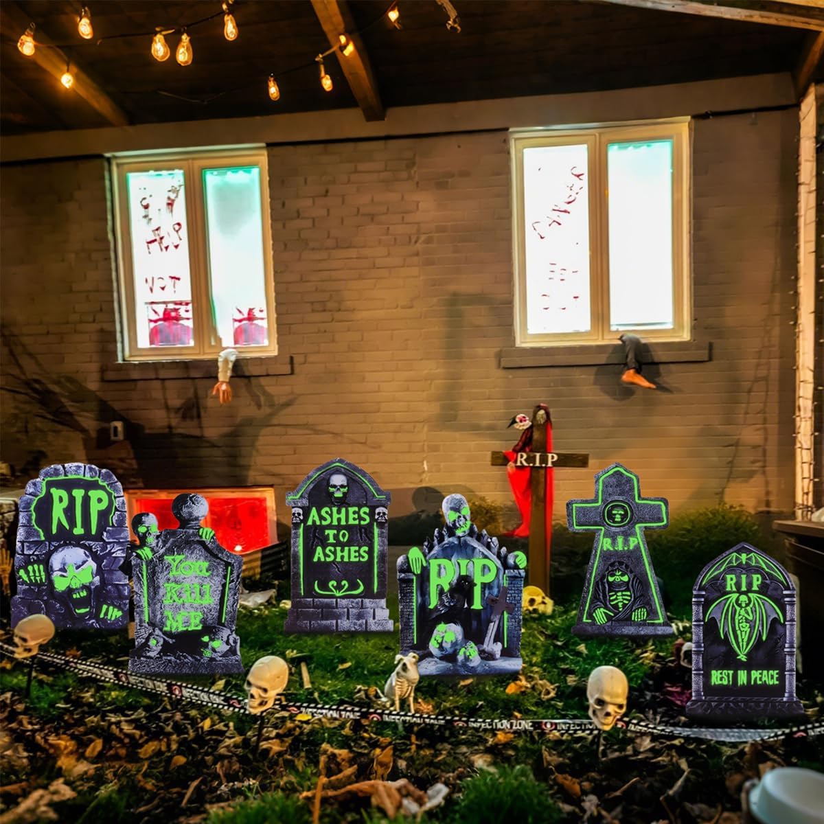 Halloween Decorations Outdoor Tombstone Yard Sign with Stakes 6PCS Glow in th...
