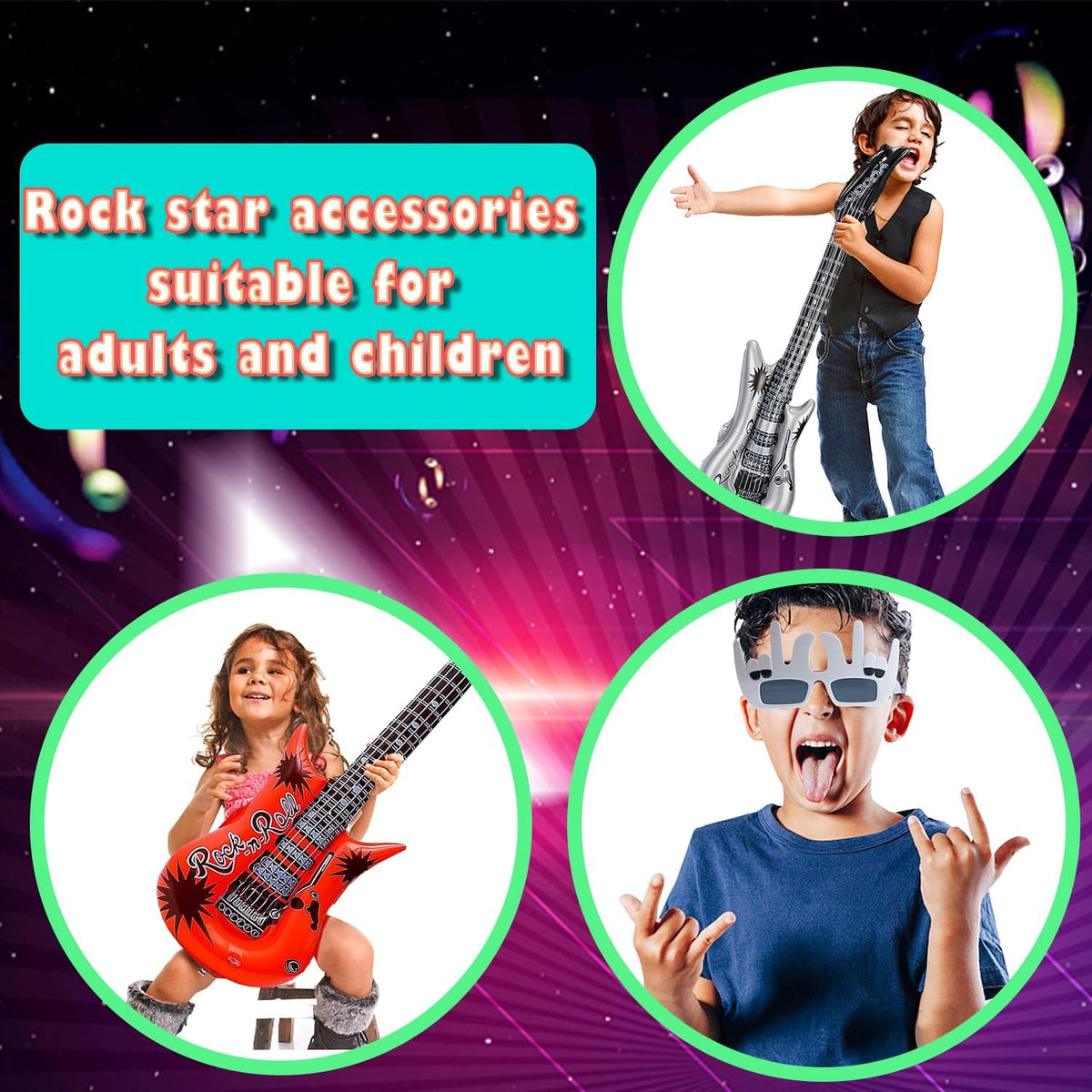 Large Rock Star Funny Sunglasses Set, Rock and Roll Party Funny Music Sunglas...