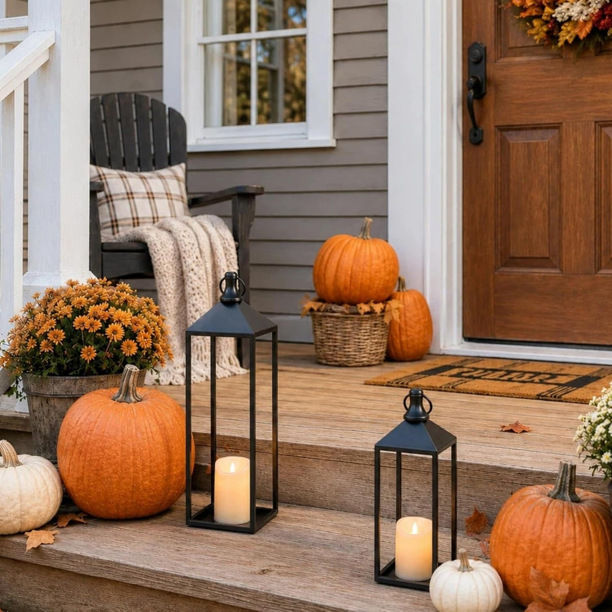 Lanterns Decorative Outdoor Indoor, 17" 13" Set of 2 Black Candle L...