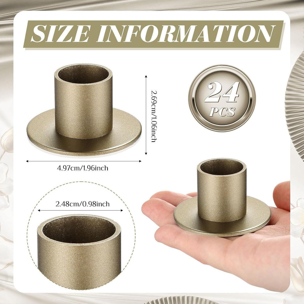 FoldTier 24 Pcs Bronze Taper Candle Holders Bulk for 0.98 Inch Pillar
