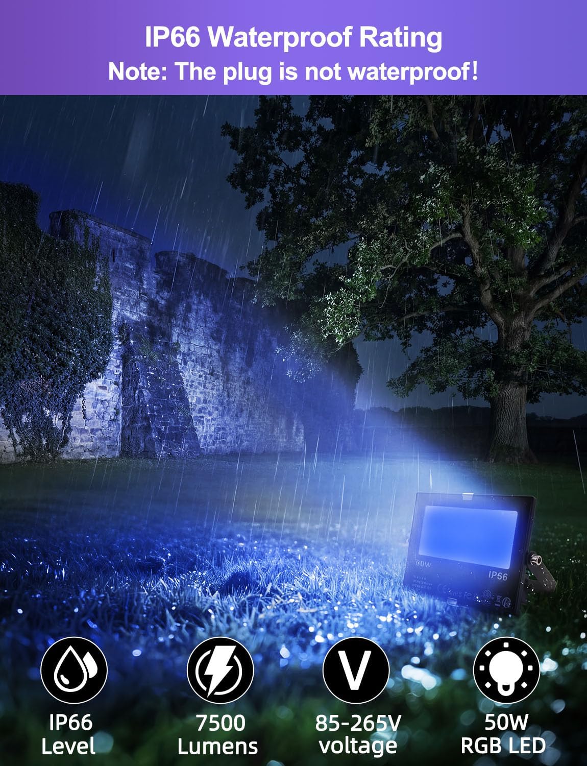 HEKEE RGB Led Flood Light 50W, Outdoor Color Changing DIY Customized Strobe M...
