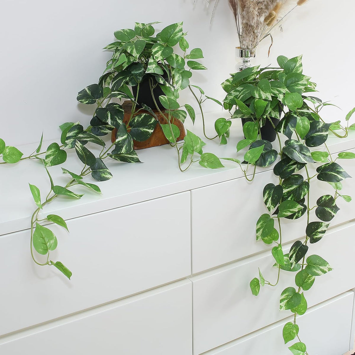 Fake Pothos Hanging Plants - 33" Set of 2 Artificial Silk Ivy Vines with...