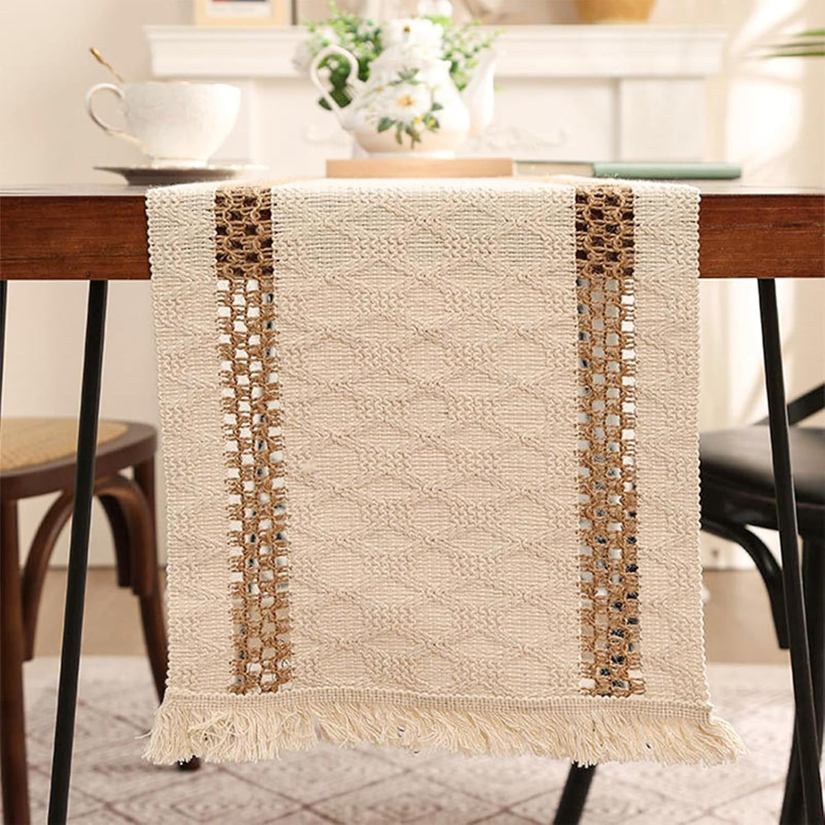 Niviy Boho Table Runner for House Decor 132 Inches Long Farmhouse Macrame Tab...
