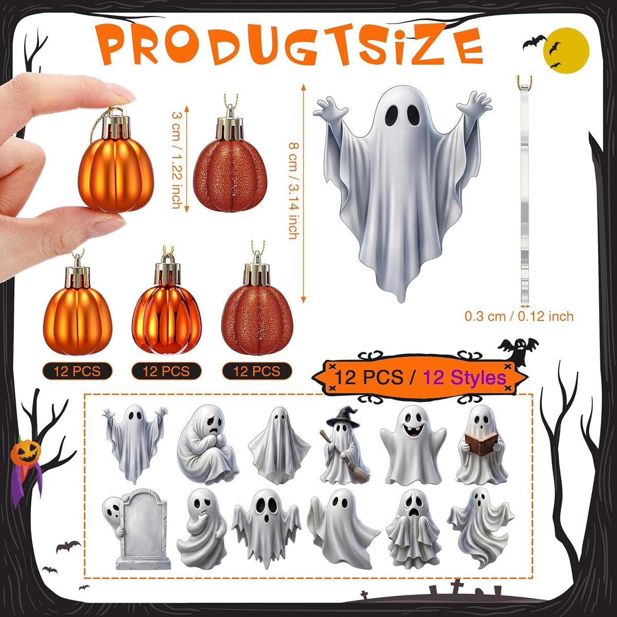 Vinsot 72 Pcs Halloween Ornament for Tree Halloween Decorations Indoor