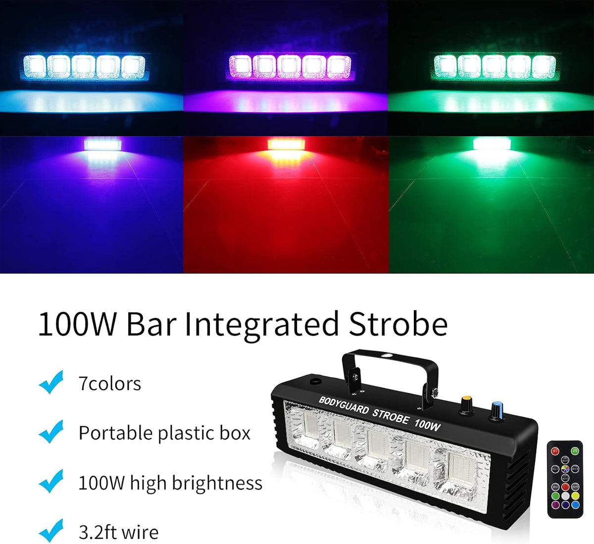 Strobe Stage Lights Sound Activated, 100W RGB LED Strobe Light, Halloween Lig...