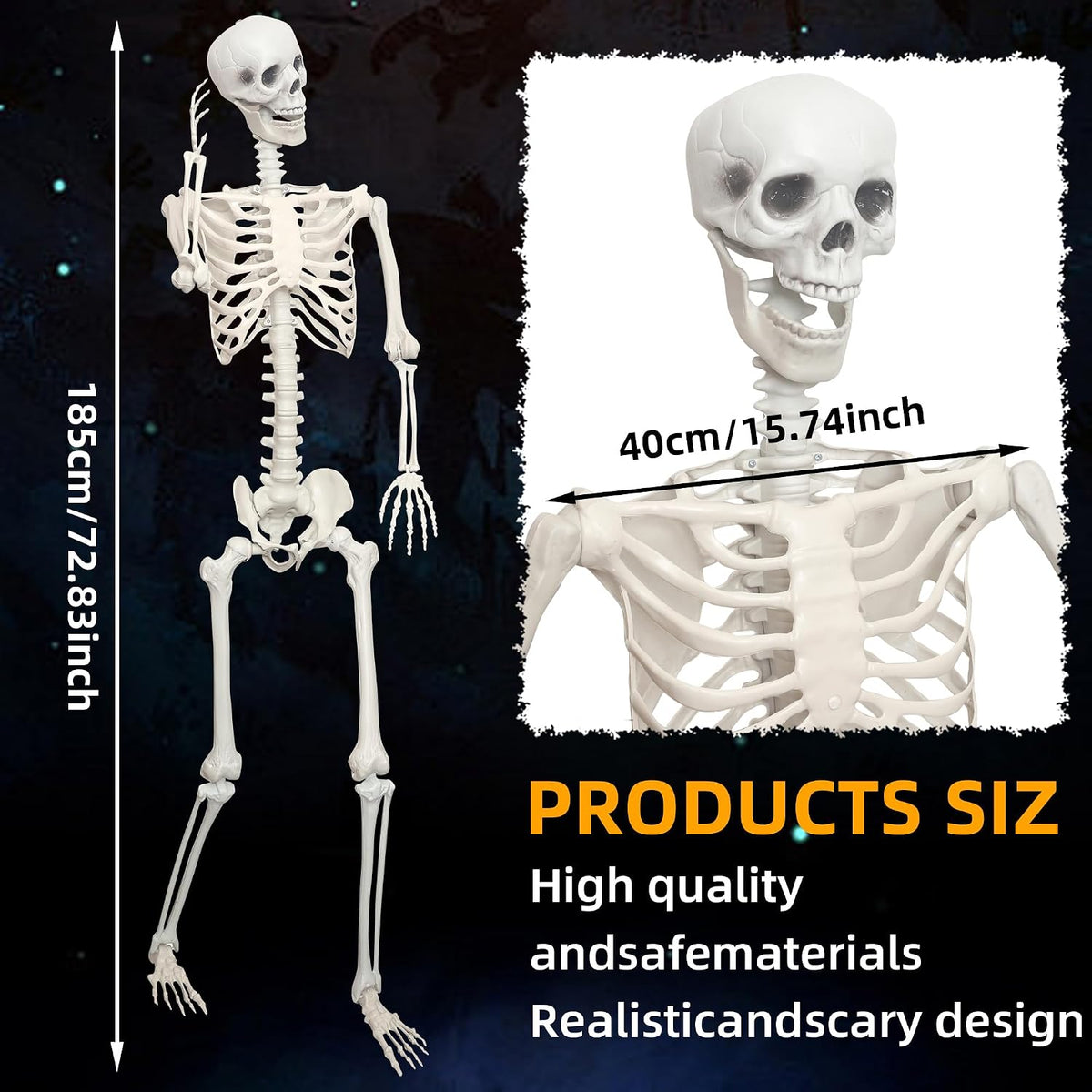 5.9Ft/180cm Giant Skeleton Poseable Skeleton Realistic Full Body Bones for Ha...