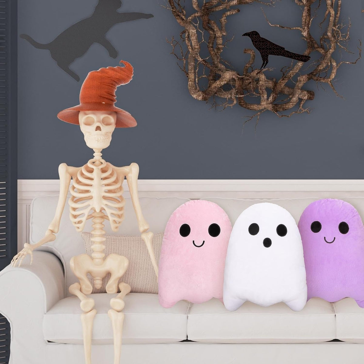 Whaline 3Pcs Halloween Pillows Cute Ghost Shaped Throw Pillow Colorful Ghost ...