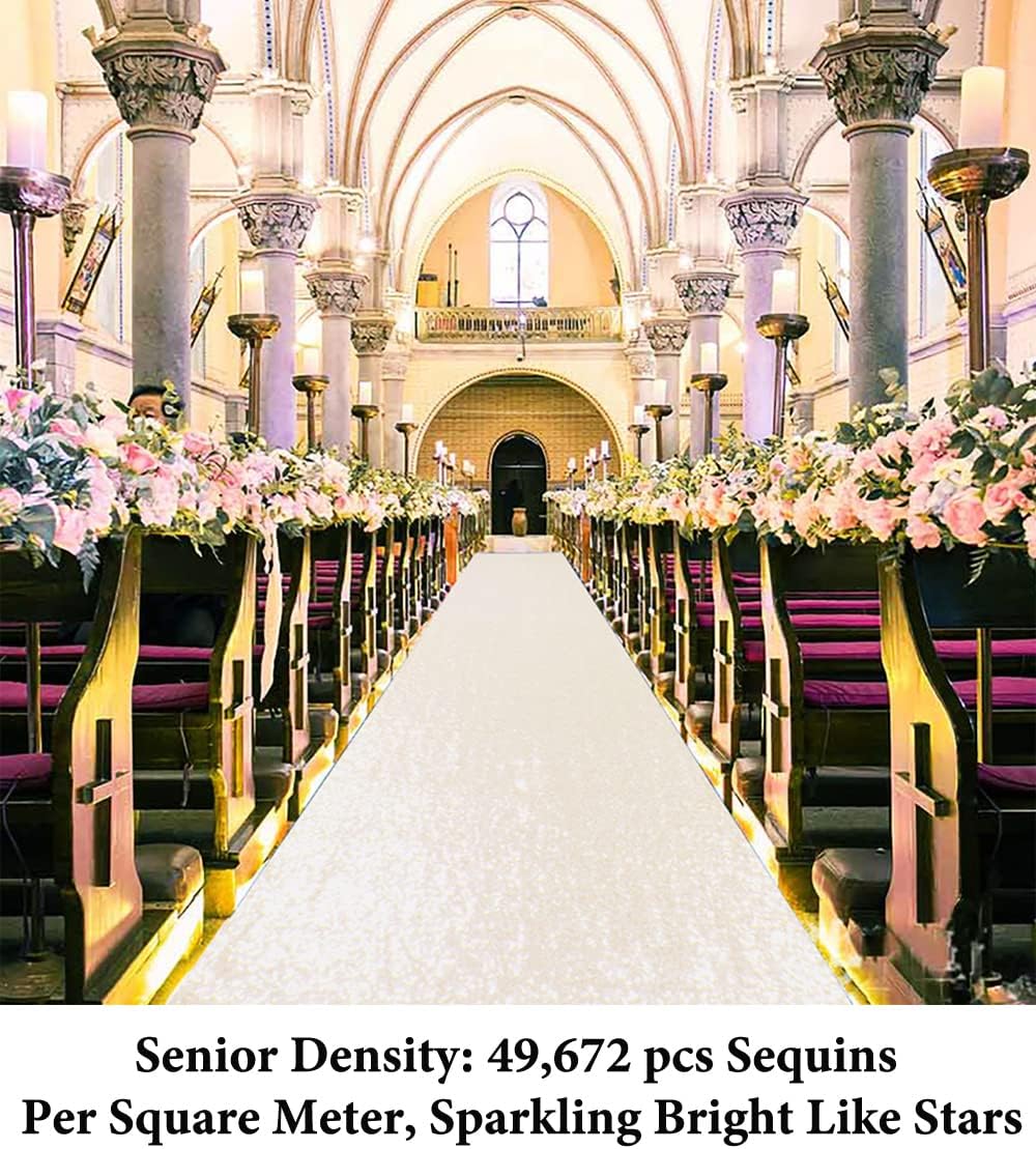 DUOBAO Aisle Runner for Wedding Ivory 15FTx4FT Sequins Indoor Outdoor Ceremon...