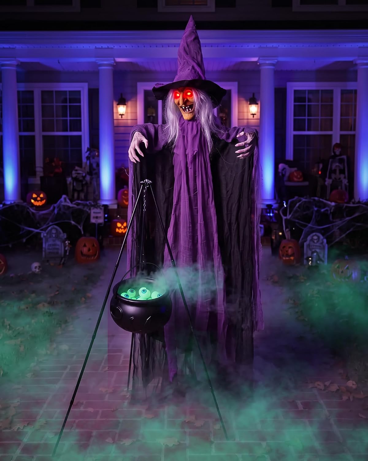 Outdoor Halloween Decorations Animatronics Witch with Witches Cauldron, Outdo...