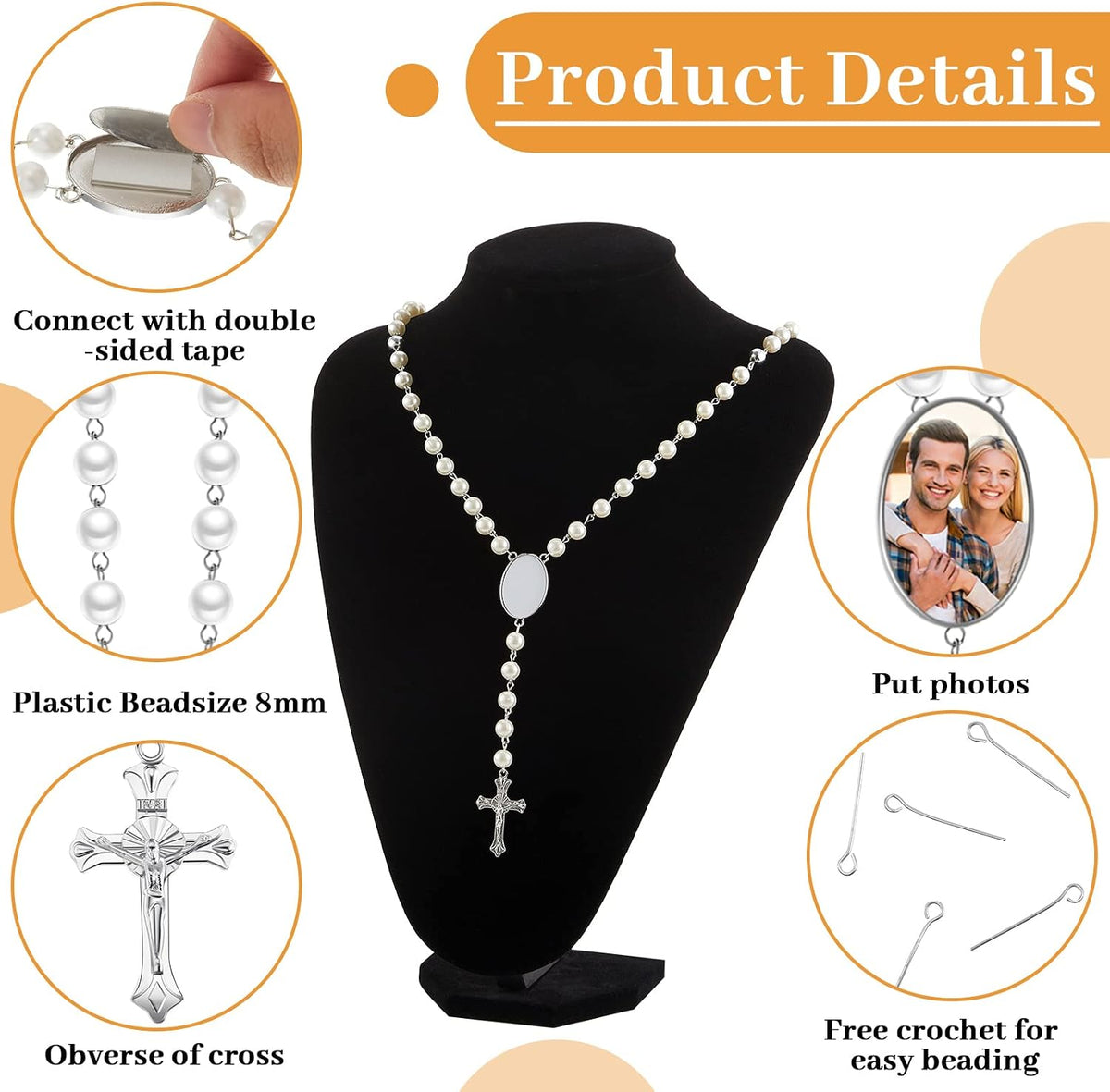 Taiyin 24 Set Sublimation Blanks Rosary Beads Necklace, Mixed Colors