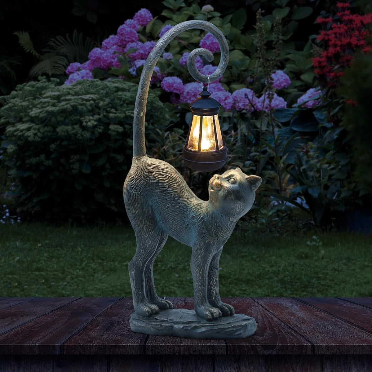 Halloween Decorations Gifts Outdoor Cat Garden Statues with Solar Lights, Hom...