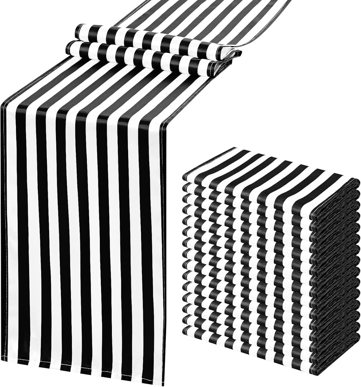 fani 15 Pack Black and White Striped Table Runner, 12 x 72 Inch