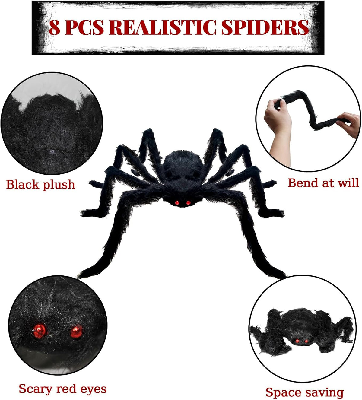 8Pcs Giant Halloween Spiders Decorations Indoor Realistic Hairy Halloween Spi...