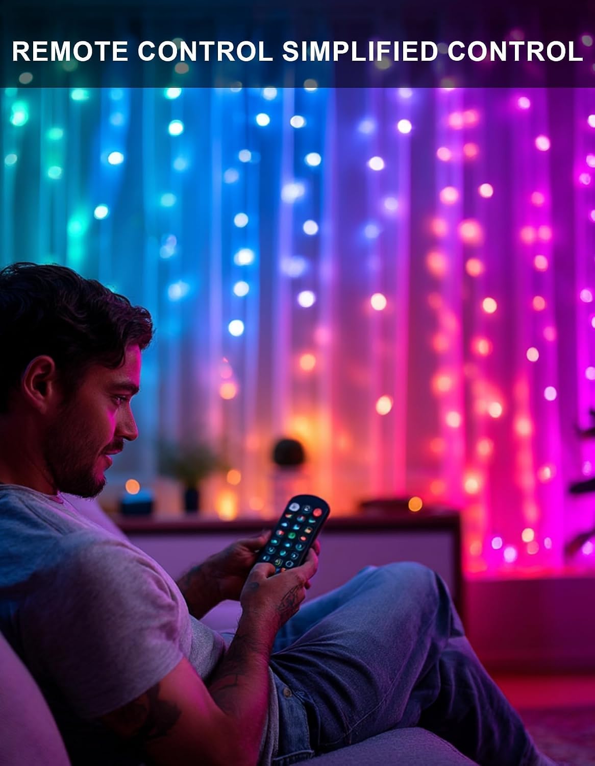 Dazzle Bright Smart Curtain Lights, 400LED 6.6FT x 6.6FT Color Changing Hallo...