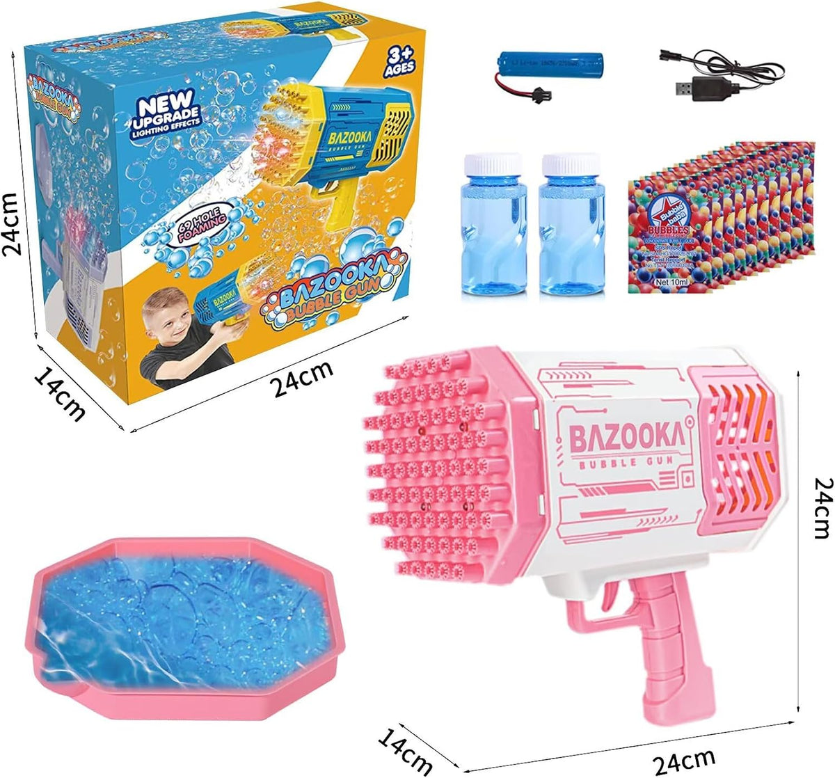 Deserthome Bubble Gun, Pink Bazooka Bubble Machine with Bubble Solution