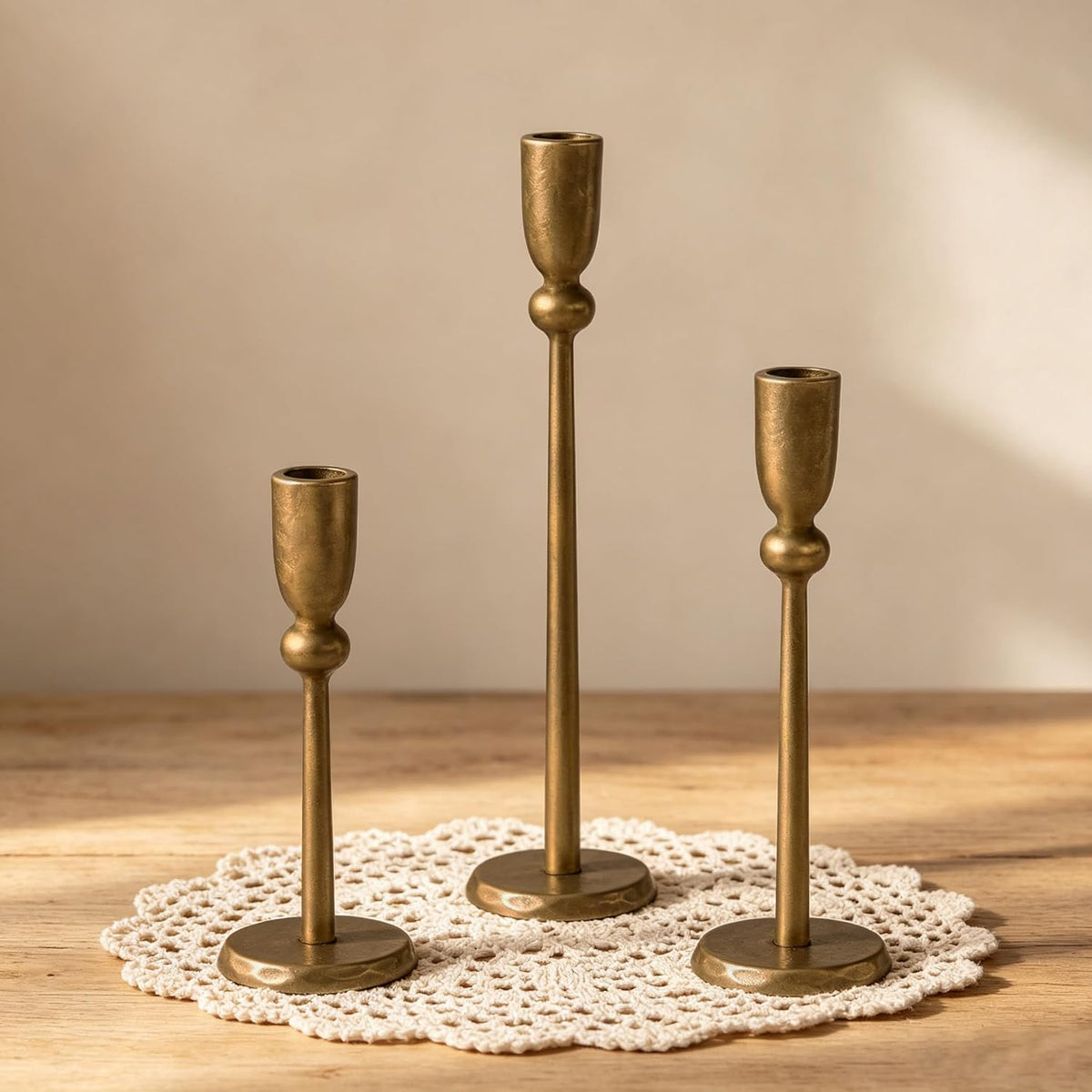 PERFNIQUE Gold Candle Holders for Candlesticks Set of 3, Cast Iron Decor