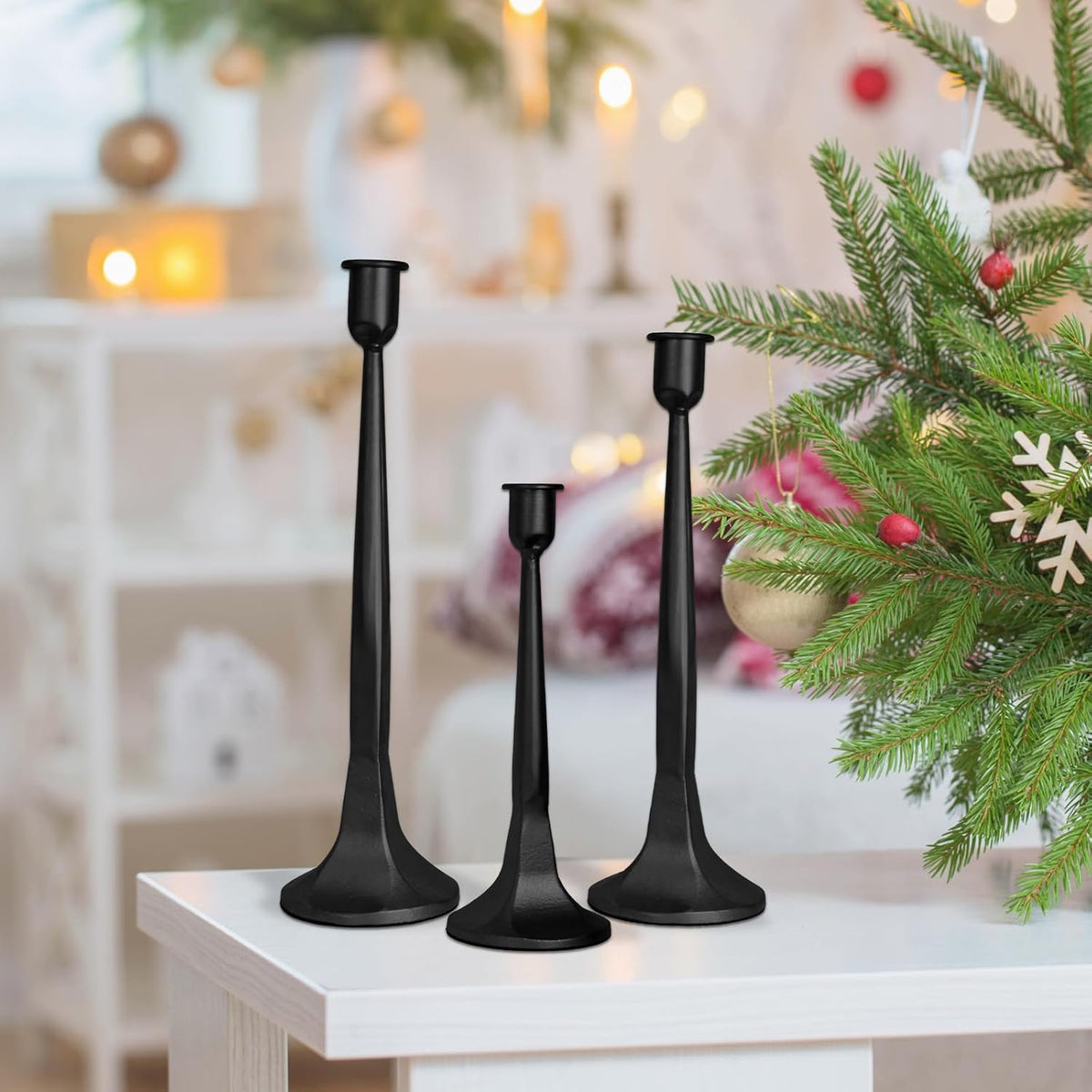 Black Taper Candle Holders Set of 3, Tall Candlesticks