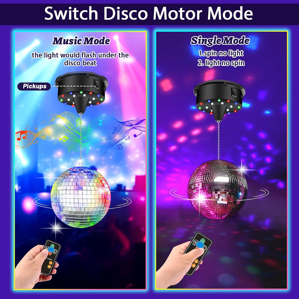 Disco Ball with Motor & Light, 5/8/10/15RPM Disco Spinner & 6" M...