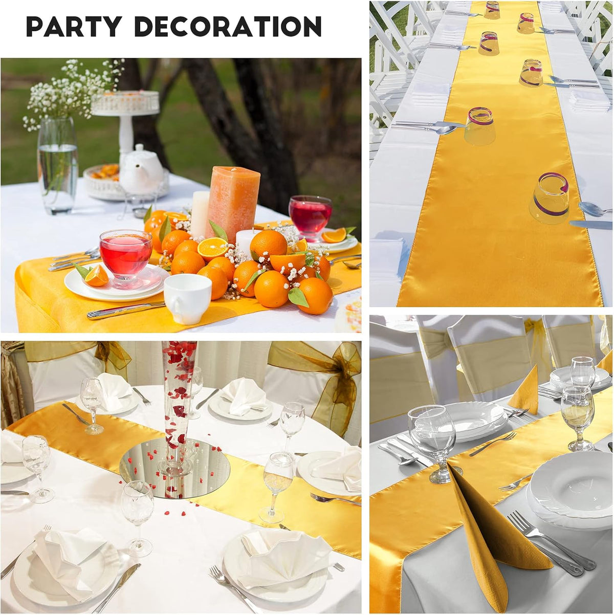 30 Pack Gold Satin Table Runner Bulk 12 x 108 Inch Silk Table Cover