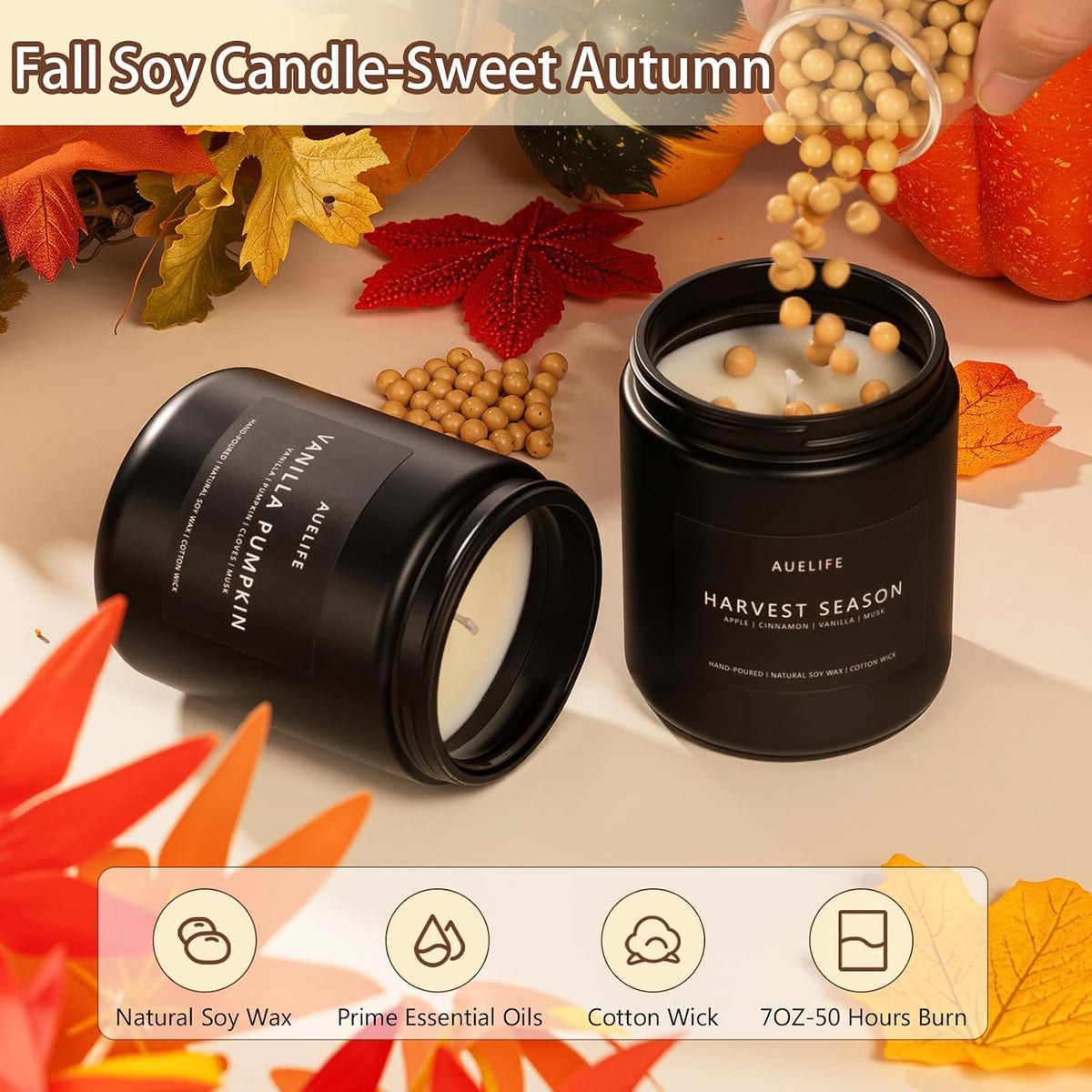 Auelife Fall Candle Set for Home Scented, Soy Wax, 4 Pack 28 oz