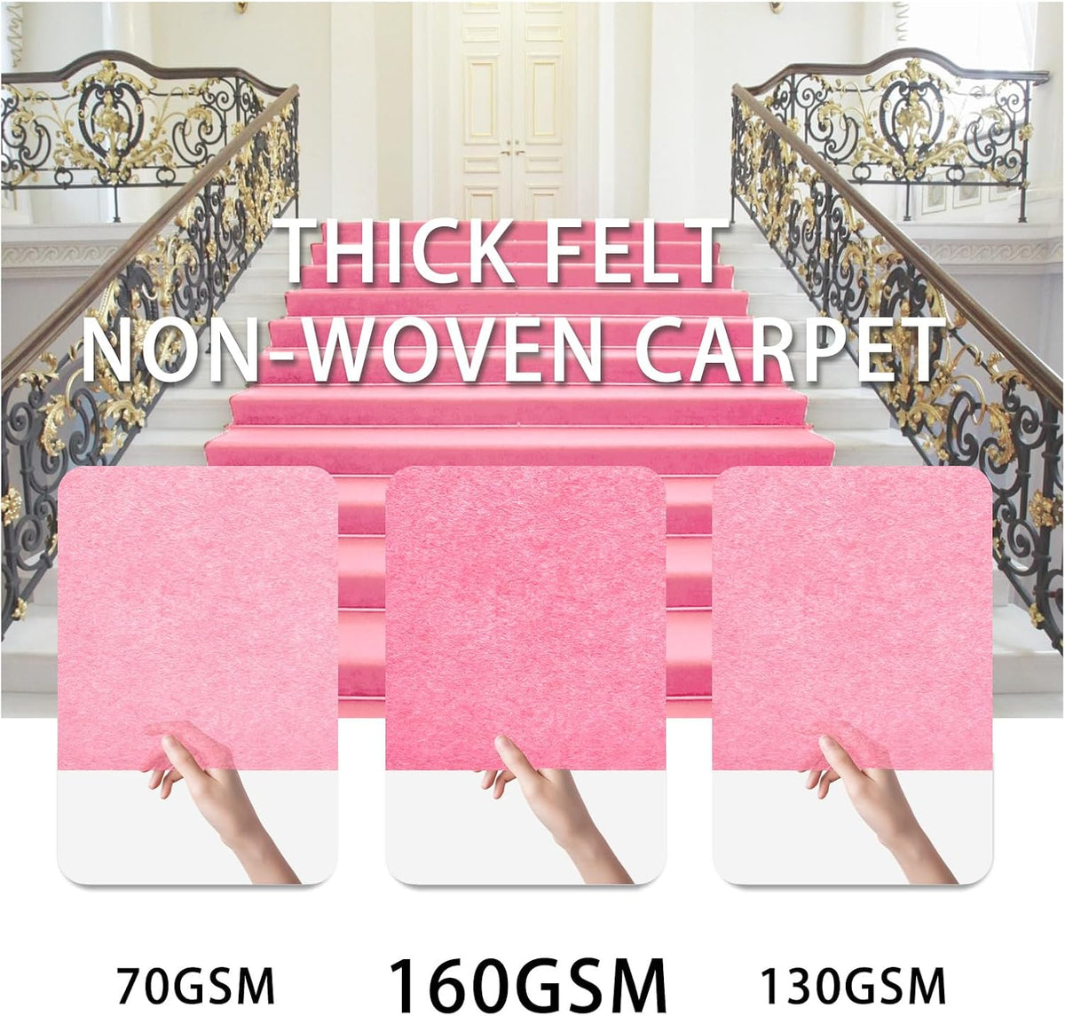 VOK Pink Aisle Runner Carpet Rugs for Wedding Accessories, Premium 160 GSM Fe...